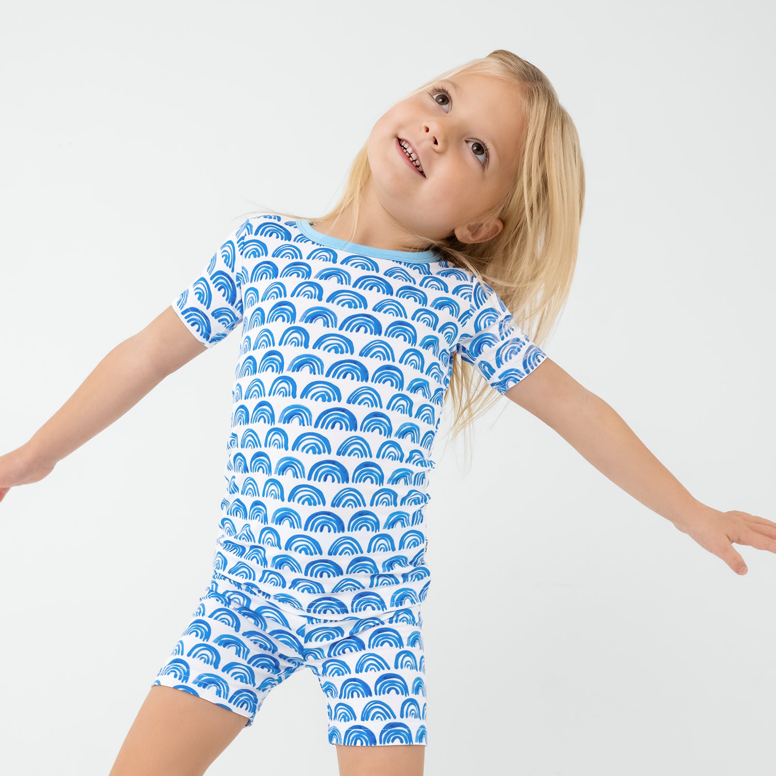 Blue Rainbows Two-Piece Short Sleeve & Shorts Pajama Set