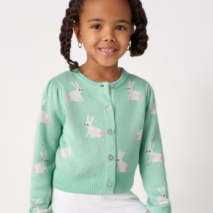 Blush Bunnies Puff Sleeve Cardigan Sweater