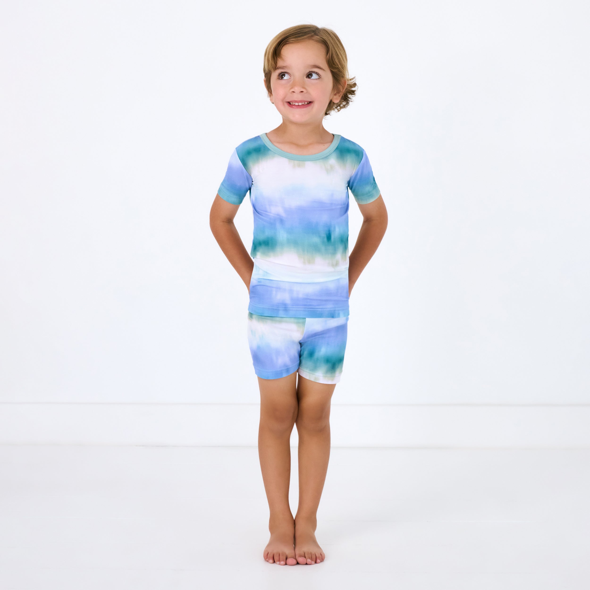 Blue Cosmic Mist Two-Piece Short Sleeve & Shorts Pajama Set