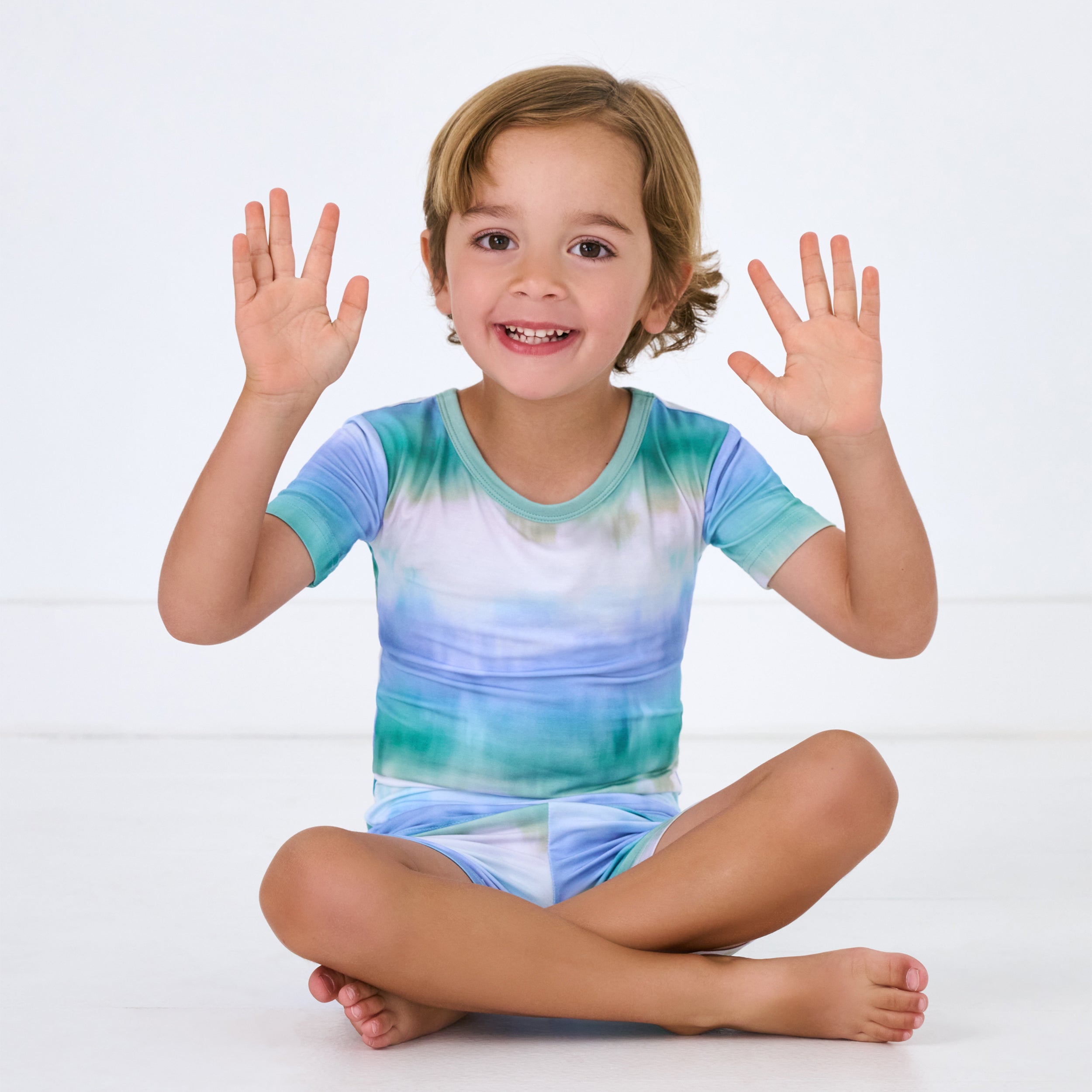 Blue Cosmic Mist Two-Piece Short Sleeve & Shorts Pajama Set - Image 2