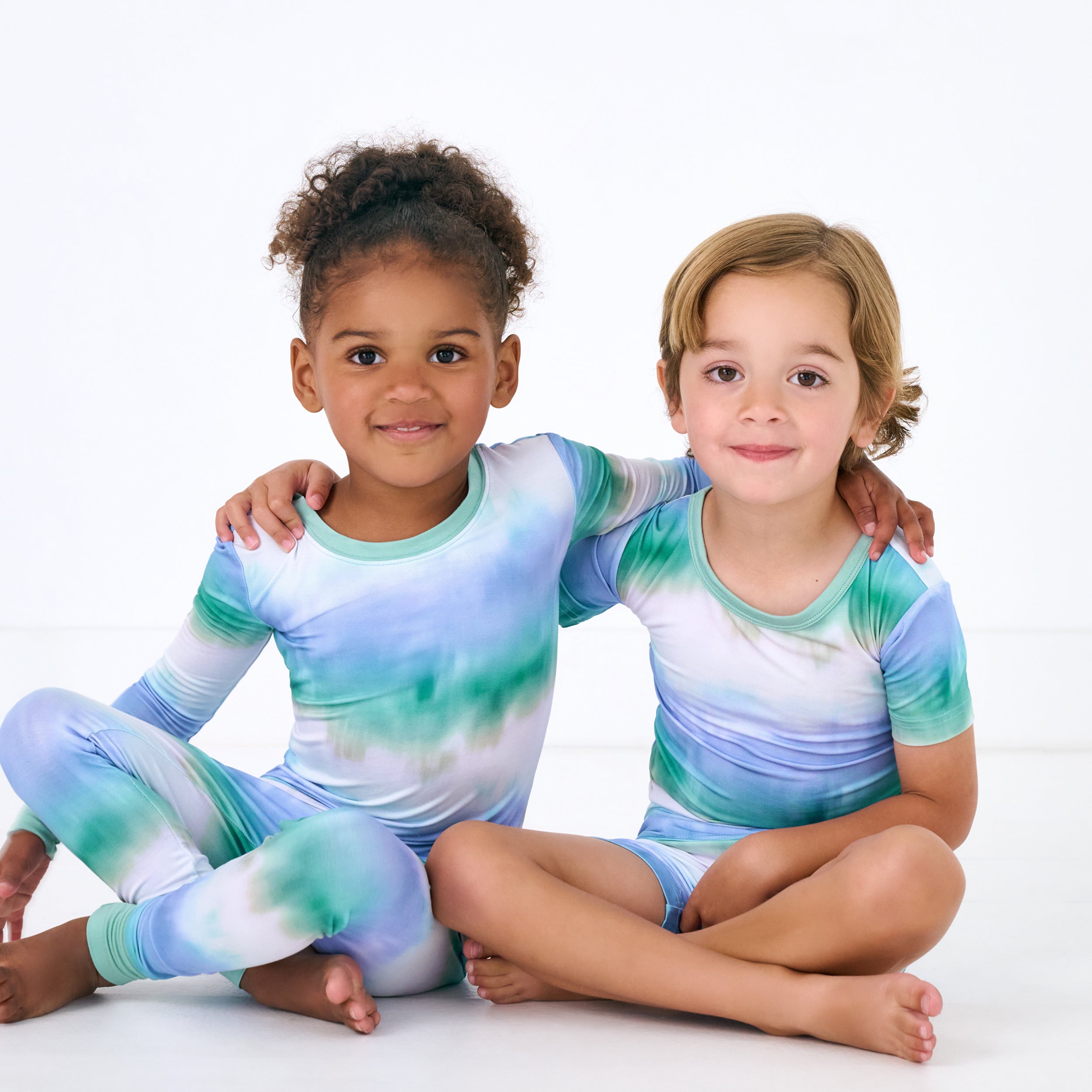 Blue Cosmic Mist Two-Piece Short Sleeve & Shorts Pajama Set - Image 4