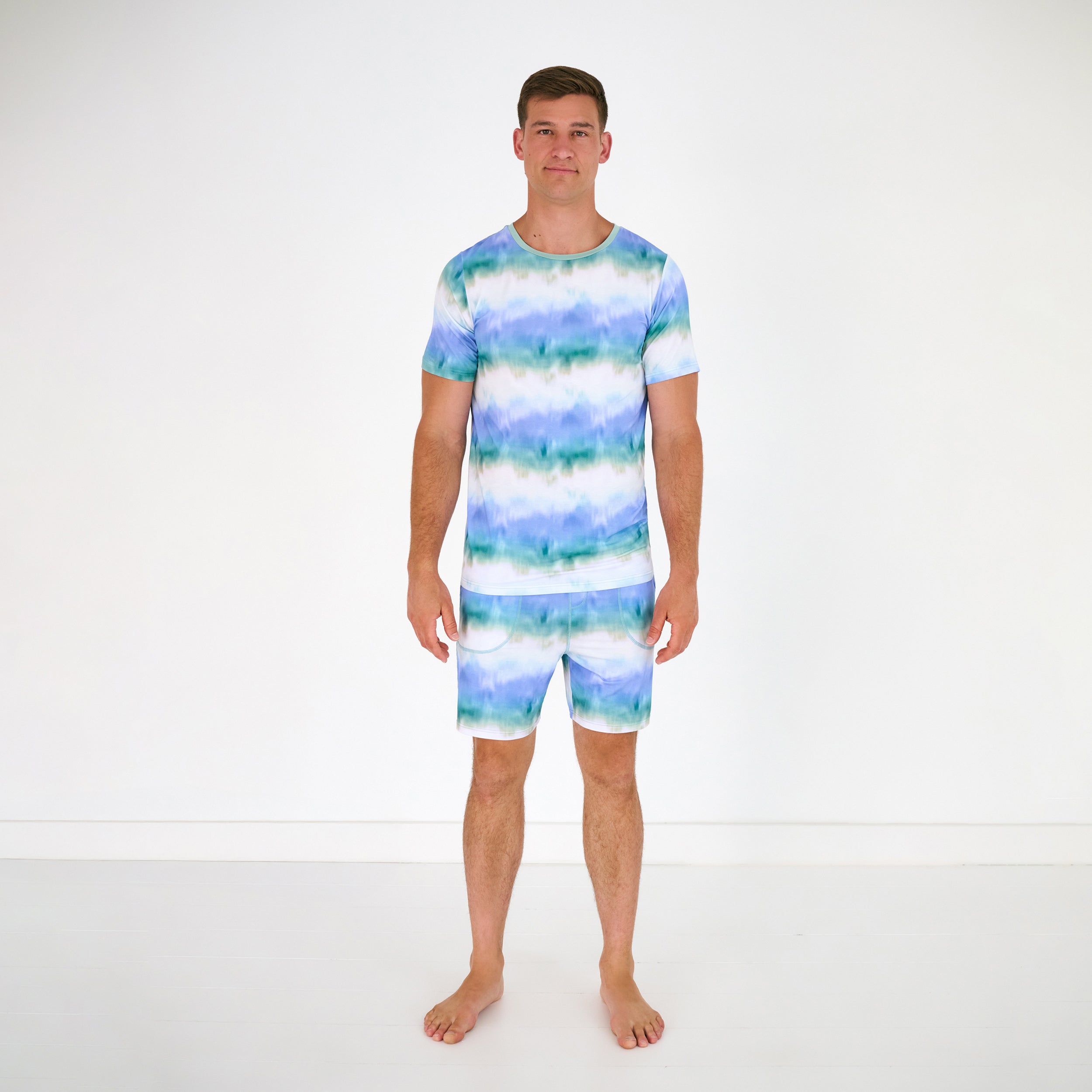 Blue Cosmic Mist Men's Short Sleeve Pajama Top - Image 2