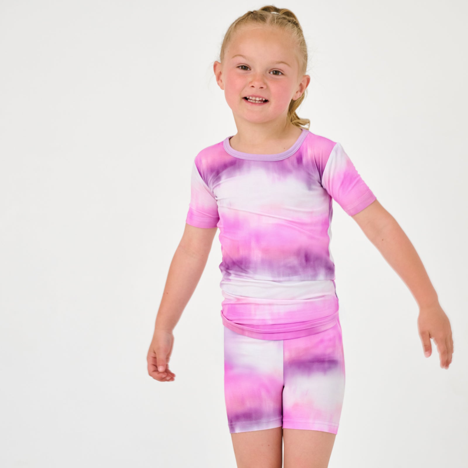 Pink Cosmic Mist Two-Piece Short Sleeve & Shorts Pajama Set - Image 2