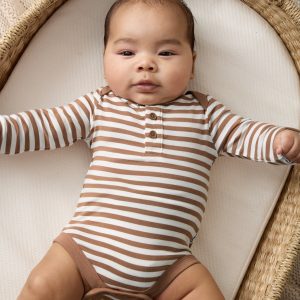Chestnut Brown Stripe Henley Bodysuit