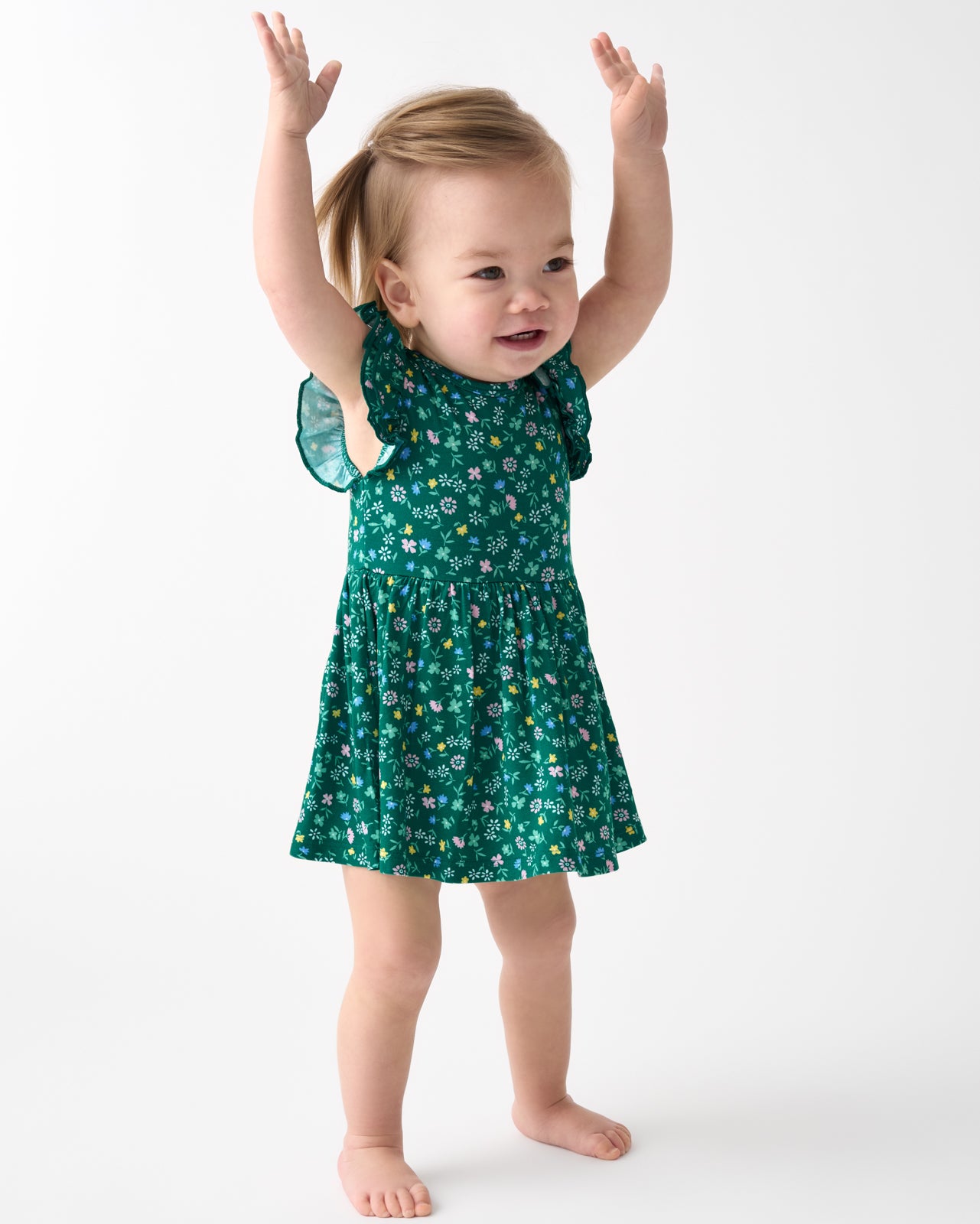 Emerald Meadow Flutter Twirl Dress with Bodysuit