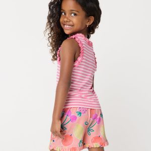 Sweet Pink Stripe Ribbed Ruffle Tank