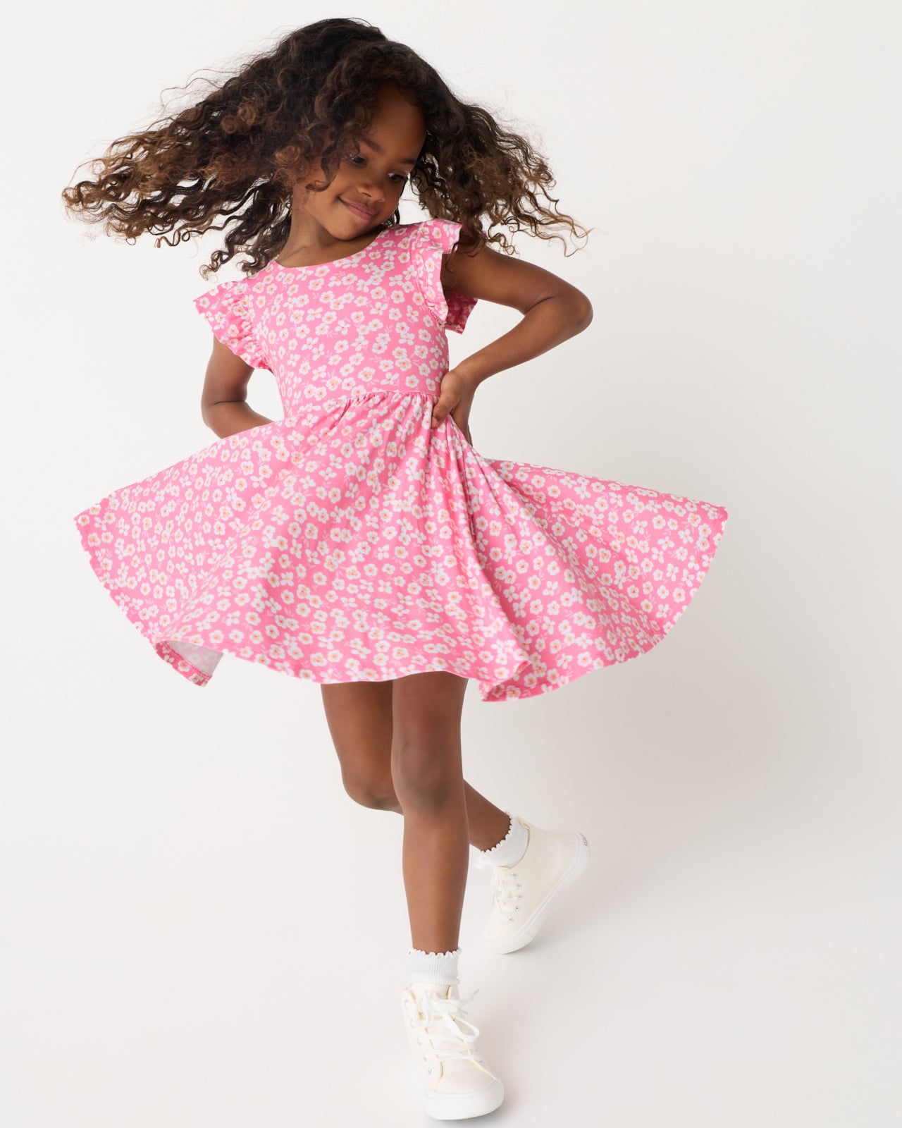 Sweet Pink Petals Flutter Twirl Dress