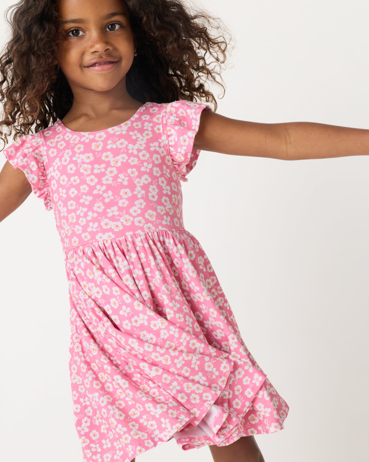 Sweet Pink Petals Flutter Twirl Dress - Image 3