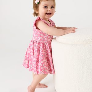 Sweet Pink Petals Flutter Twirl Dress with Bodysuit