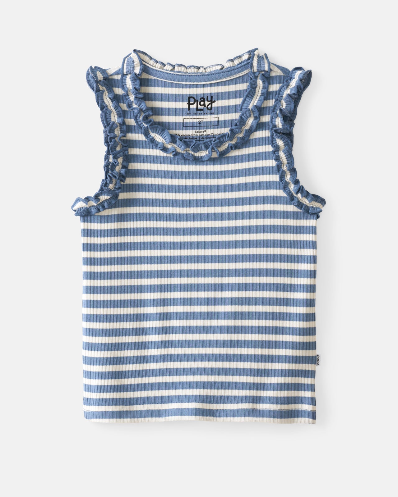 Infinite Blue Stripe Ribbed Ruffle Tank - Image 5