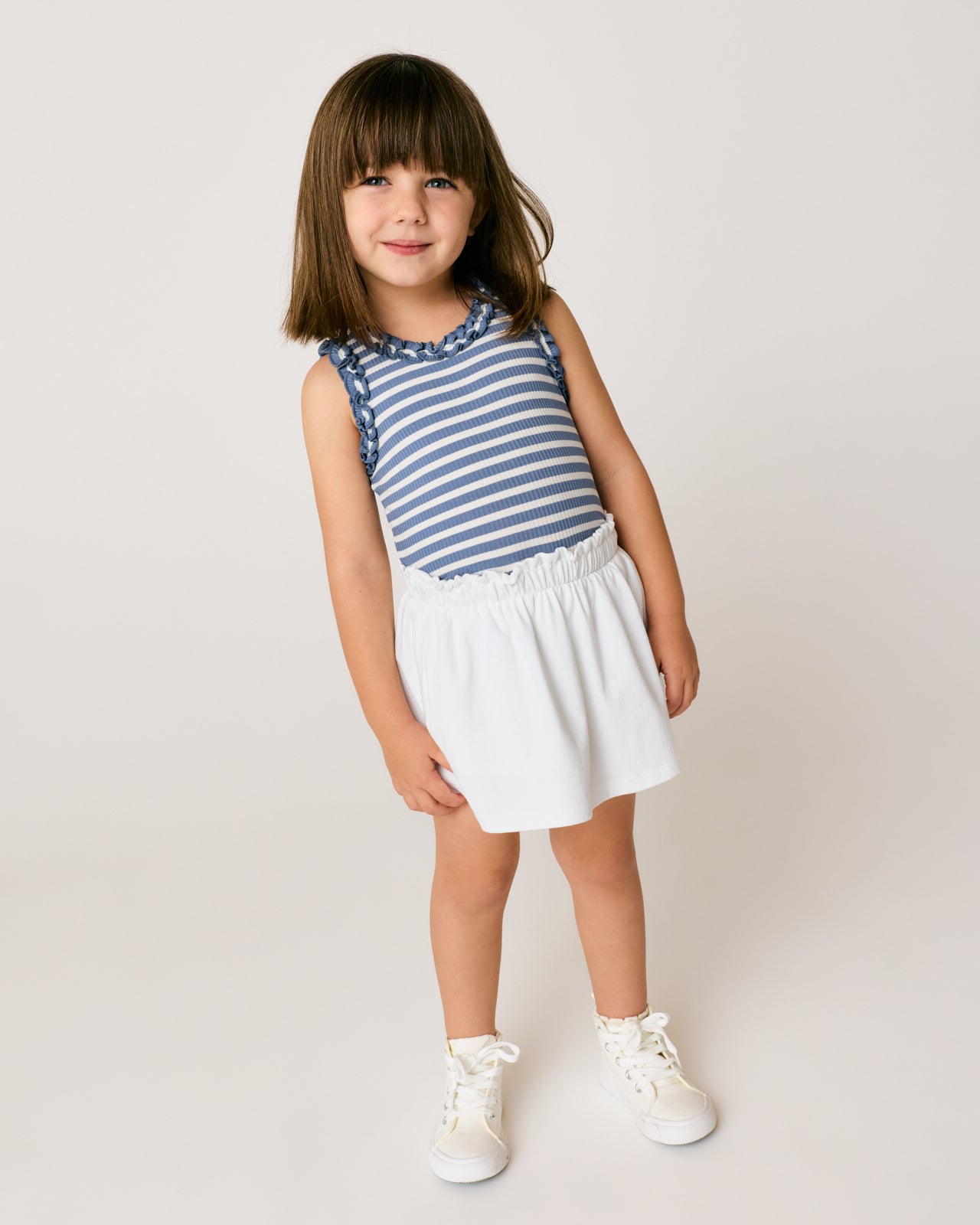 Infinite Blue Stripe Ribbed Ruffle Tank - Image 3