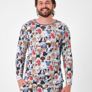 Gray Puppy Parade Men's Long Sleeve Pajama Top