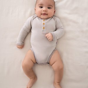 Dove Gray Stripe Henley Bodysuit