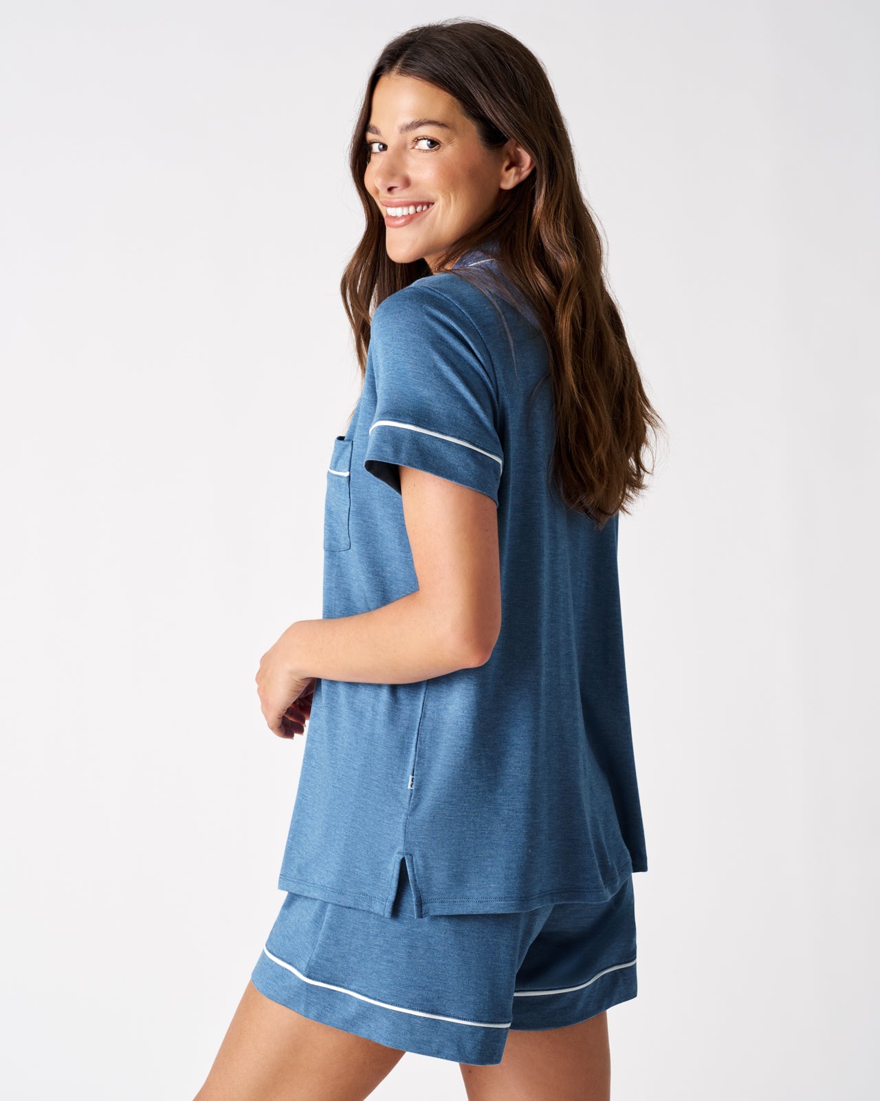 Heather Blue Women's Short Sleeve & Shorts Pajama Set - Image 4