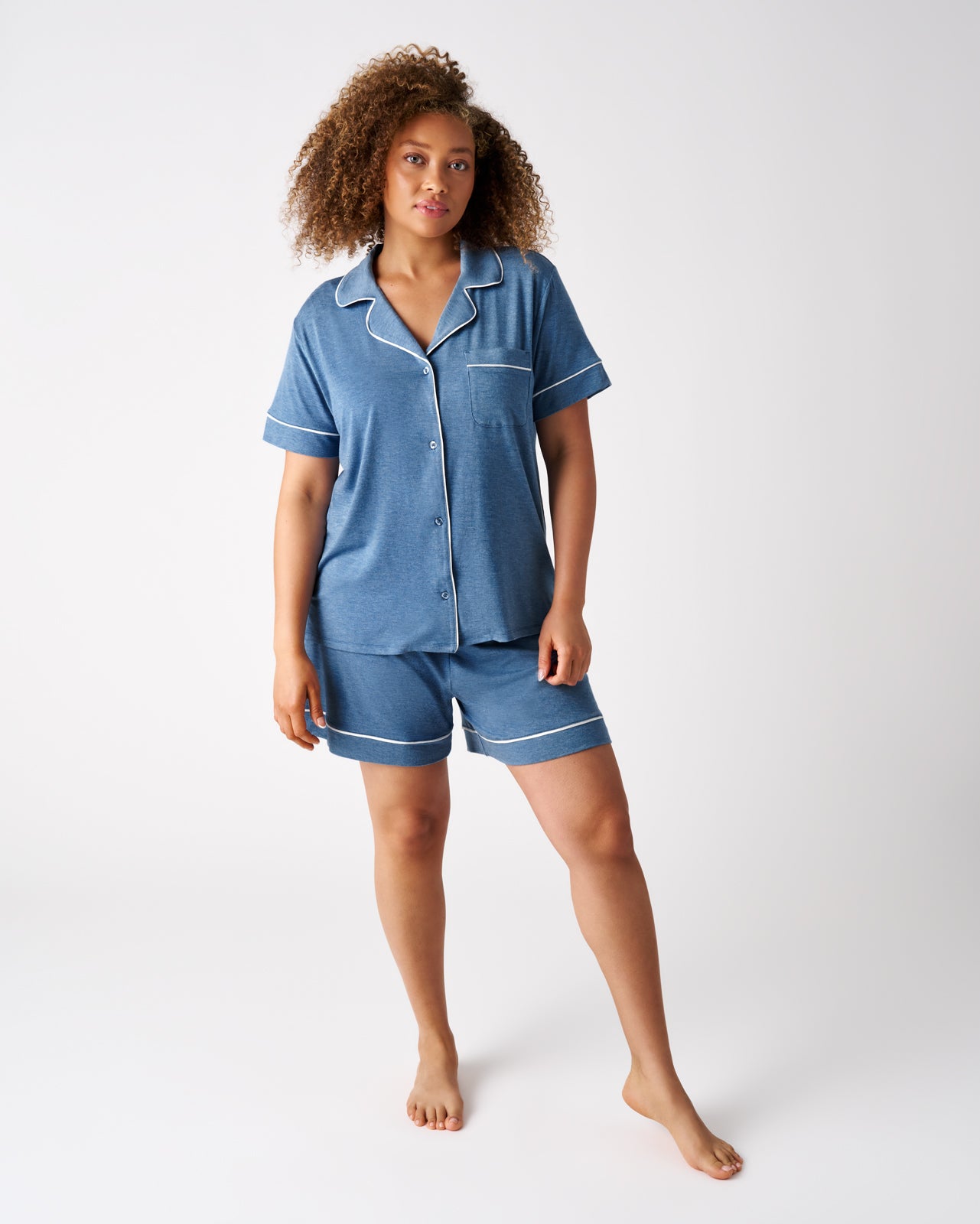 Heather Blue Women's Short Sleeve & Shorts Pajama Set - Image 5