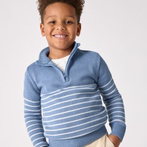Infinite Blue Stripe Zip Sweater