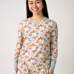 Kaleidoscope Dreams Ribbed Women's Long Sleeve Pajama Top