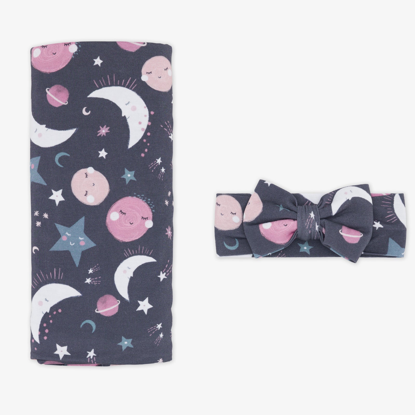 Pink To the Moon & Back Swaddle & Luxe Bow Headband Set - Image 3