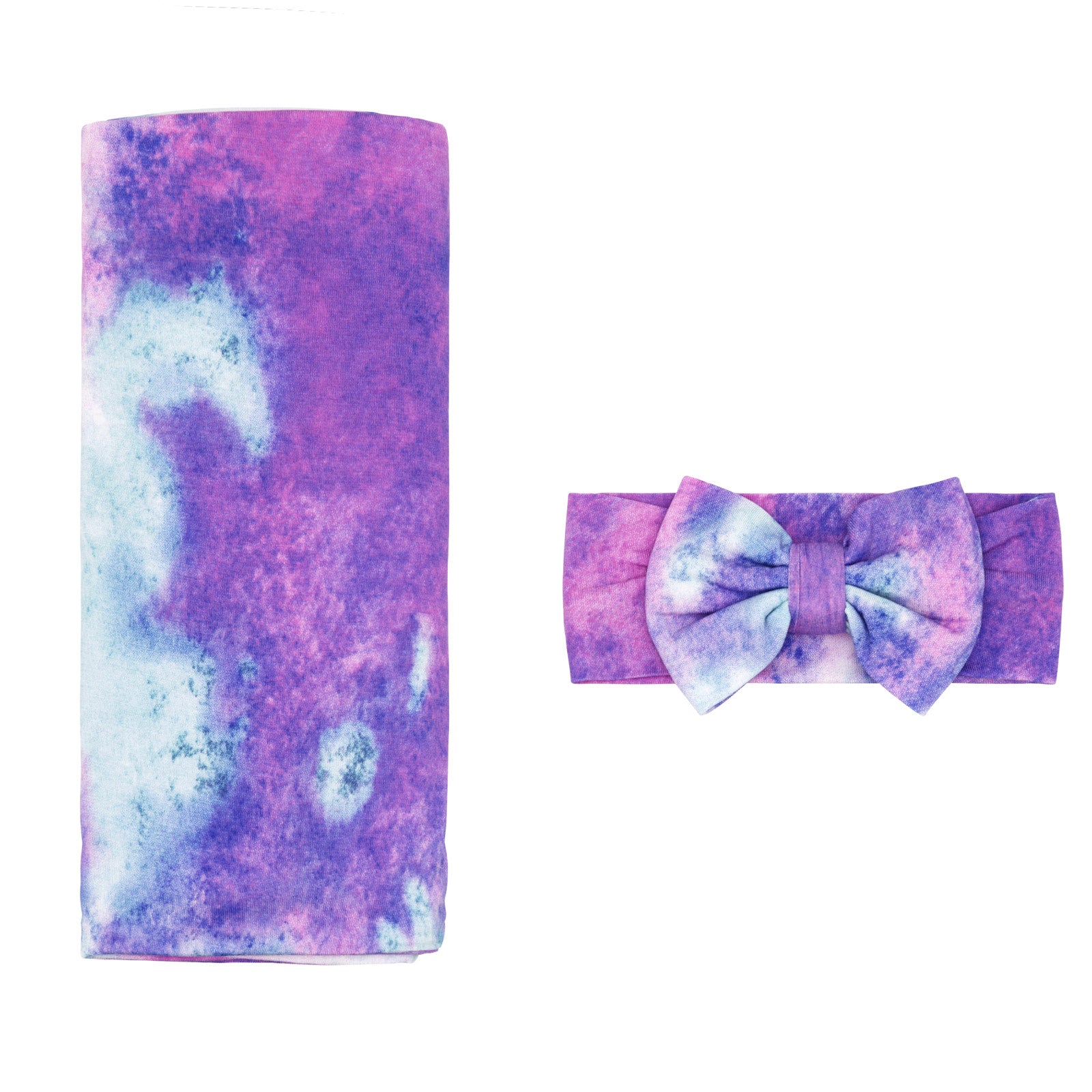 Purple Watercolor Swaddle & Luxe Bow Headband Set - Image 3