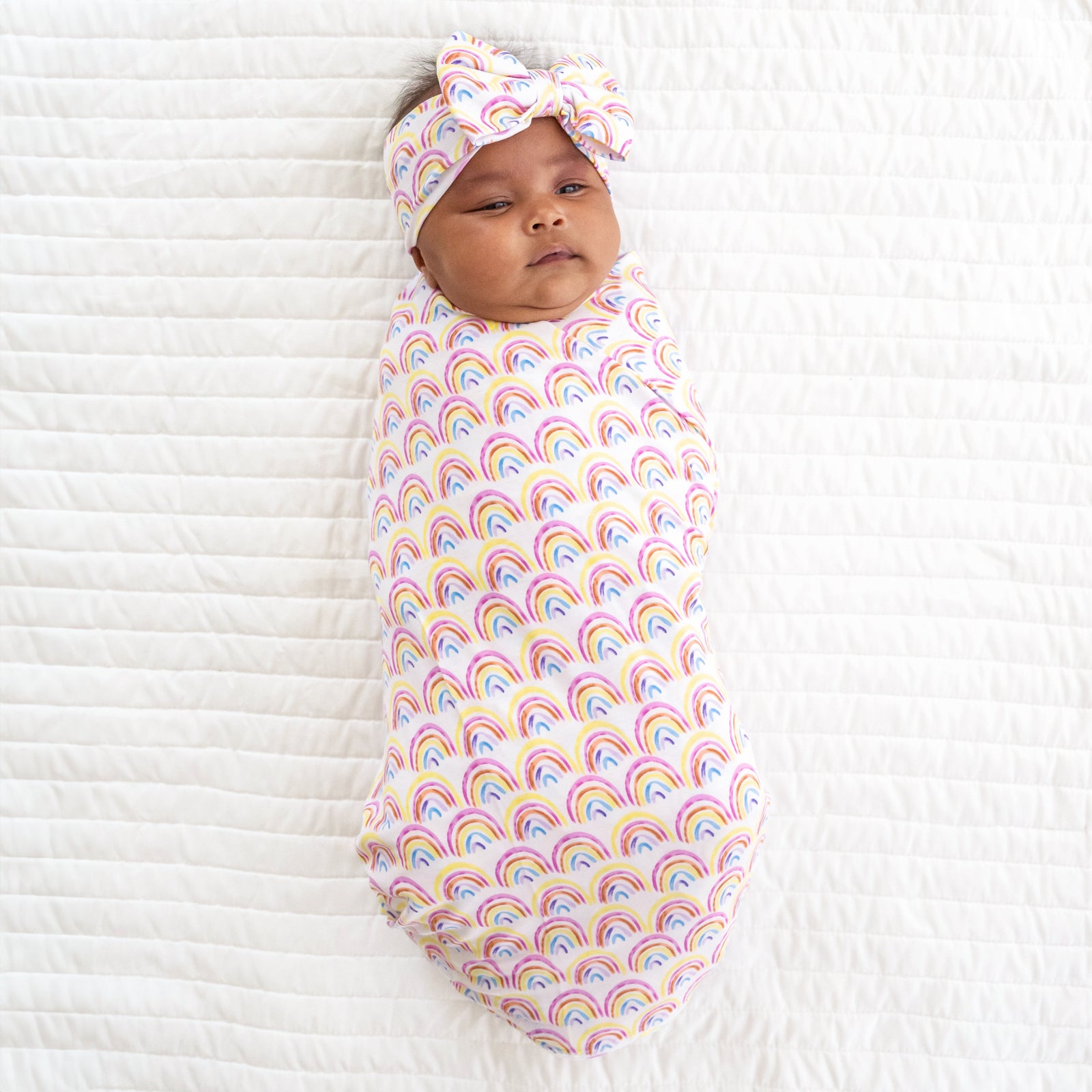 Pastel Rainbows Swaddle & Luxe Bow Headband Set - Image 5