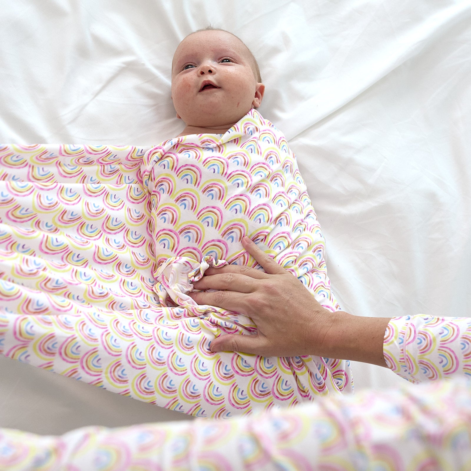 Pastel Rainbows Swaddle & Luxe Bow Headband Set - Image 6