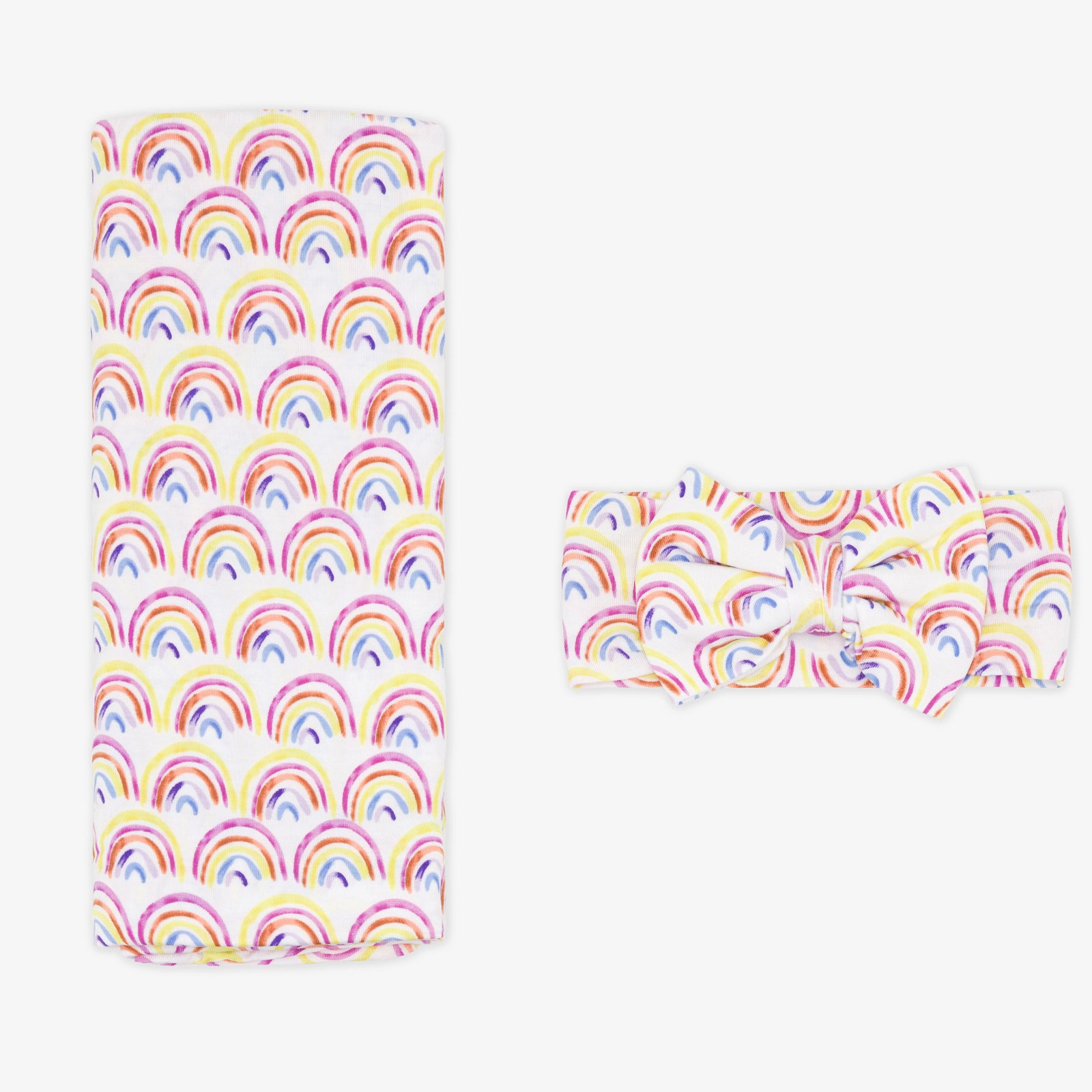 Pastel Rainbows Swaddle & Luxe Bow Headband Set - Image 3