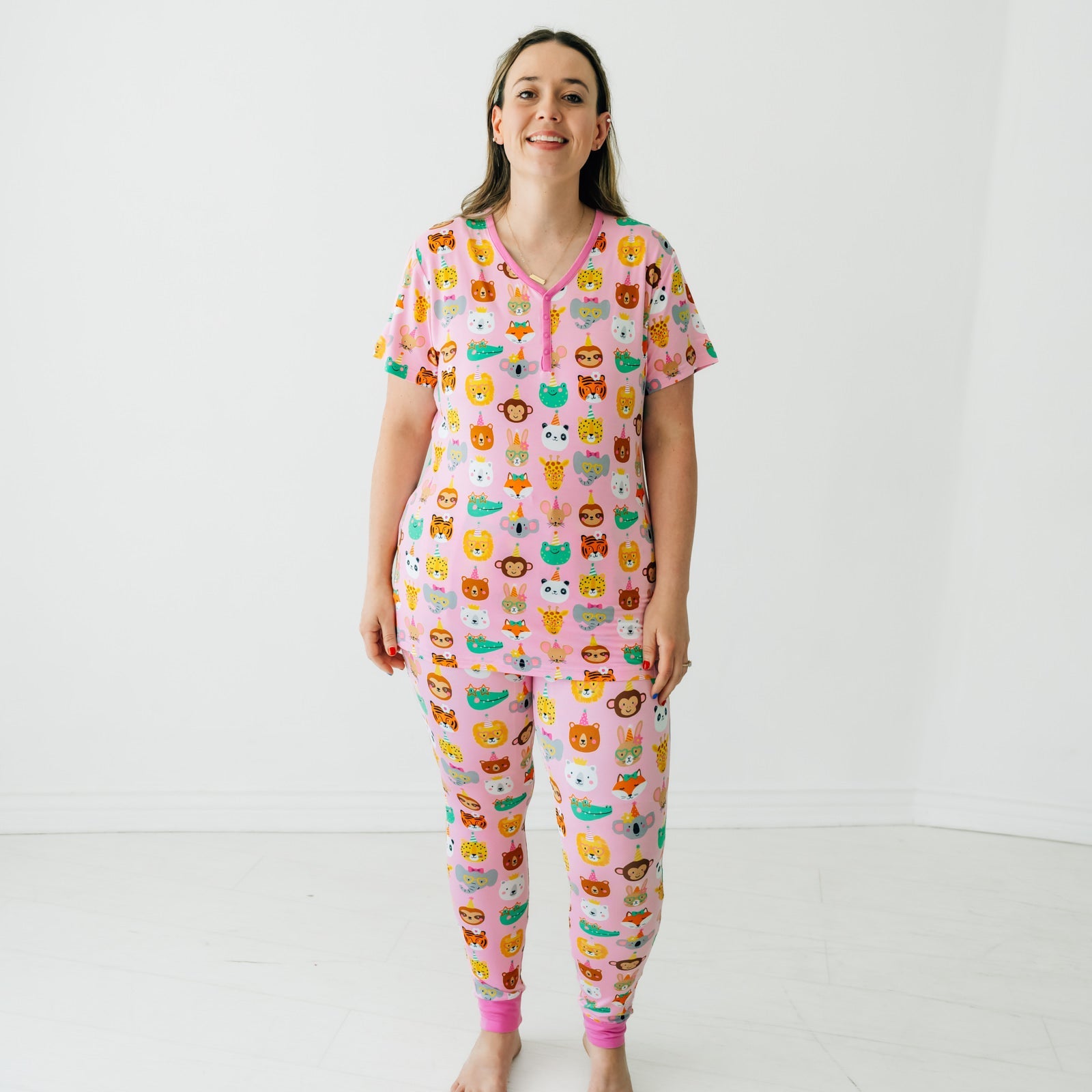 Pink Party Pals Women's Short Sleeve Pajama Top - Image 4