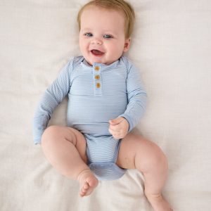 Light Fog Stripe Henley Bodysuit