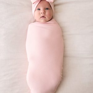 Prima Pink Ribbed Swaddle & Luxe Bow Headband Set