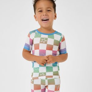 Ombre Cheery Checks Two-Piece Short Sleeve & Shorts Pajama Set