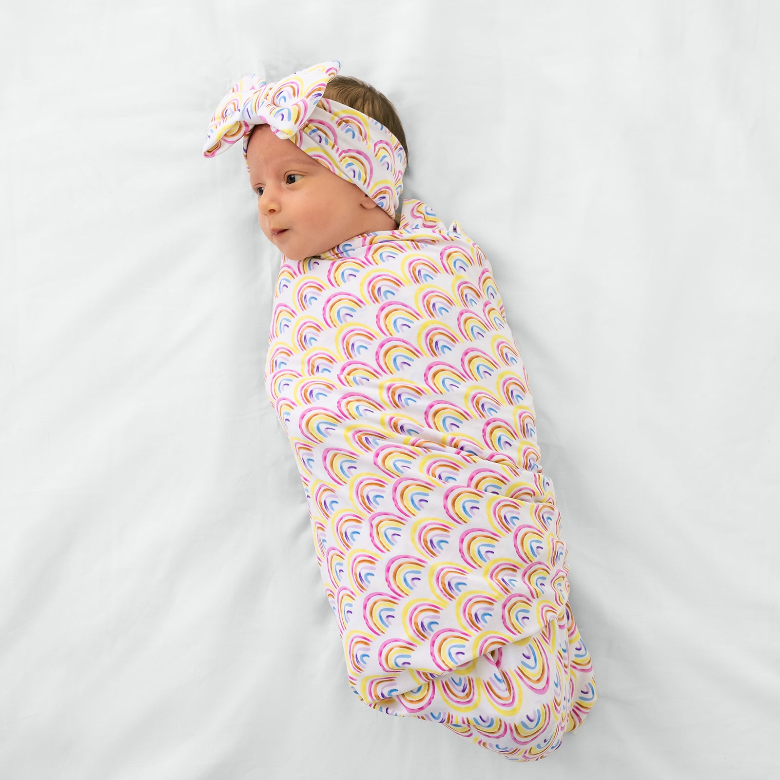 Pastel Rainbows Swaddle & Luxe Bow Headband Set