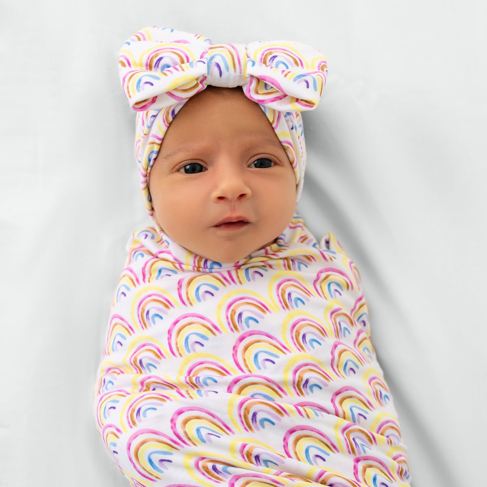 Pastel Rainbows Swaddle & Luxe Bow Headband Set - Image 2