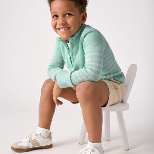 Pastel Green Stripe Zip Sweater