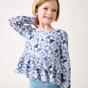 Patchwork Indigo Ribbed Peplum Top