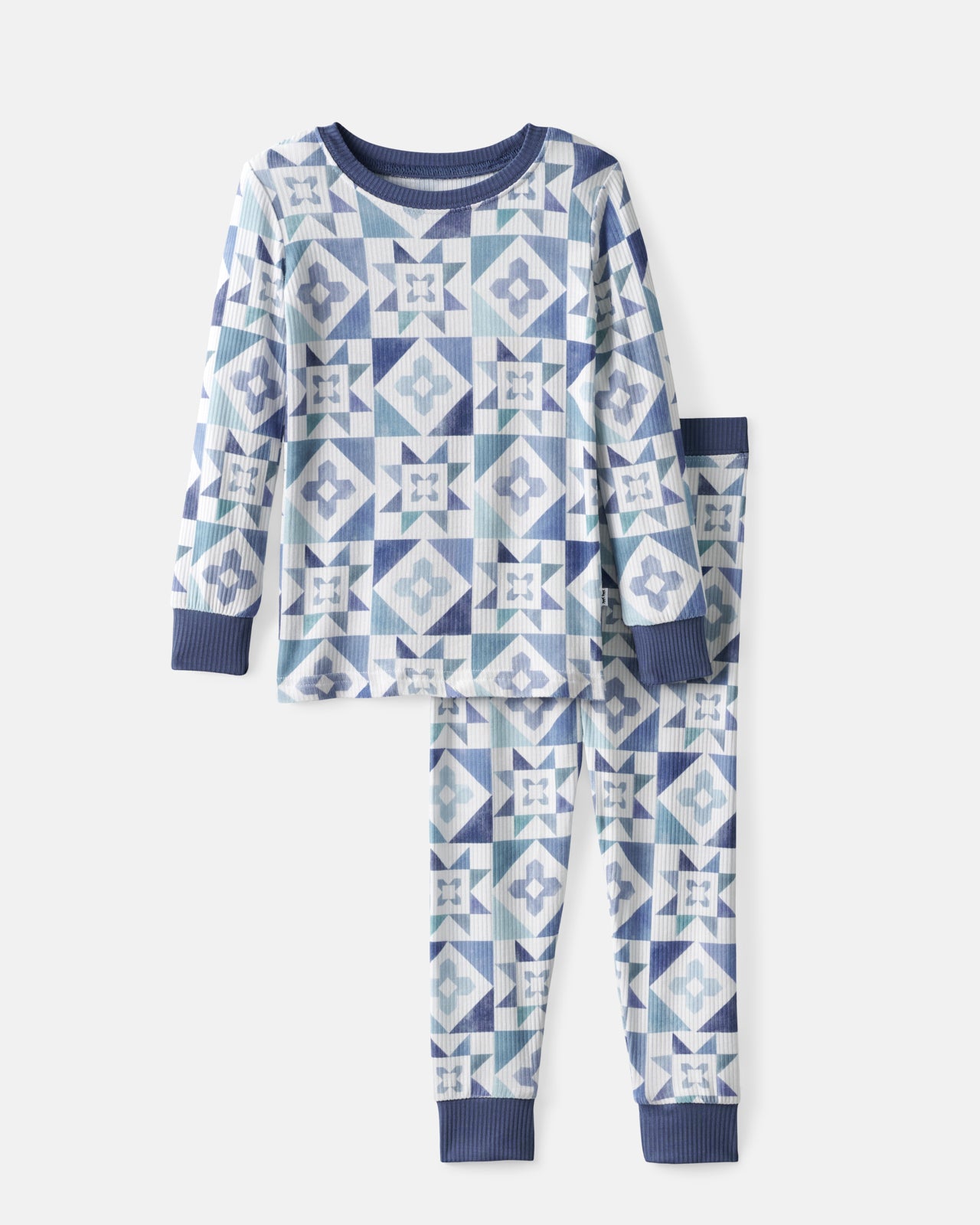 Patchwork Indigo Ribbed Two-Piece Pajama Set - Image 7