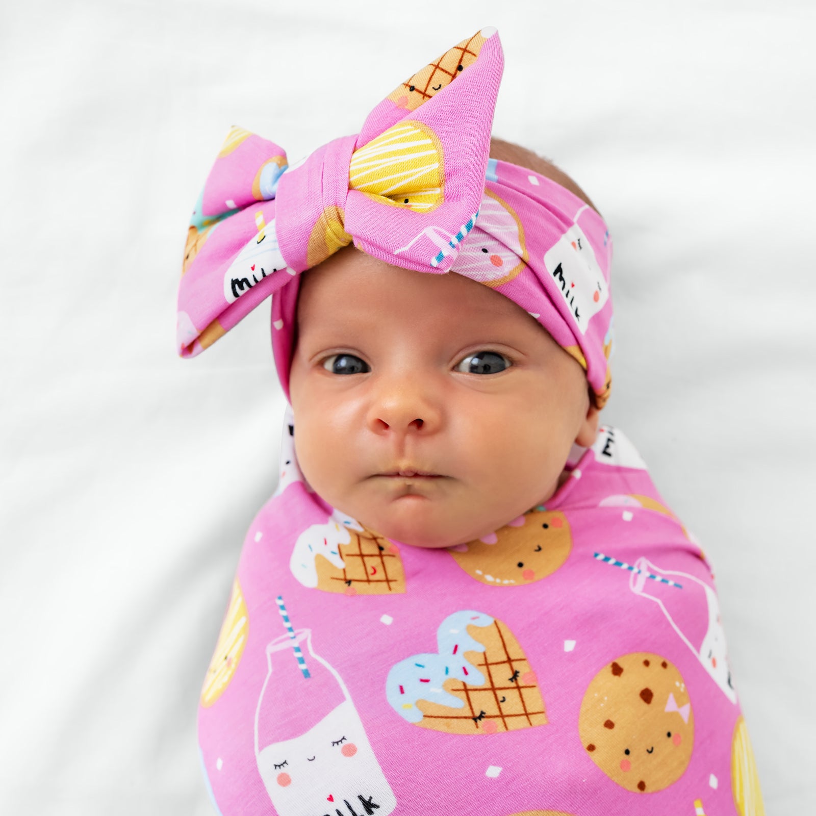 Pink Cookies & Milk Swaddle & Luxe Bow Headband Set - Image 2