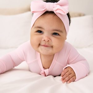 Prima Pink Ribbed Luxe Bow Headband