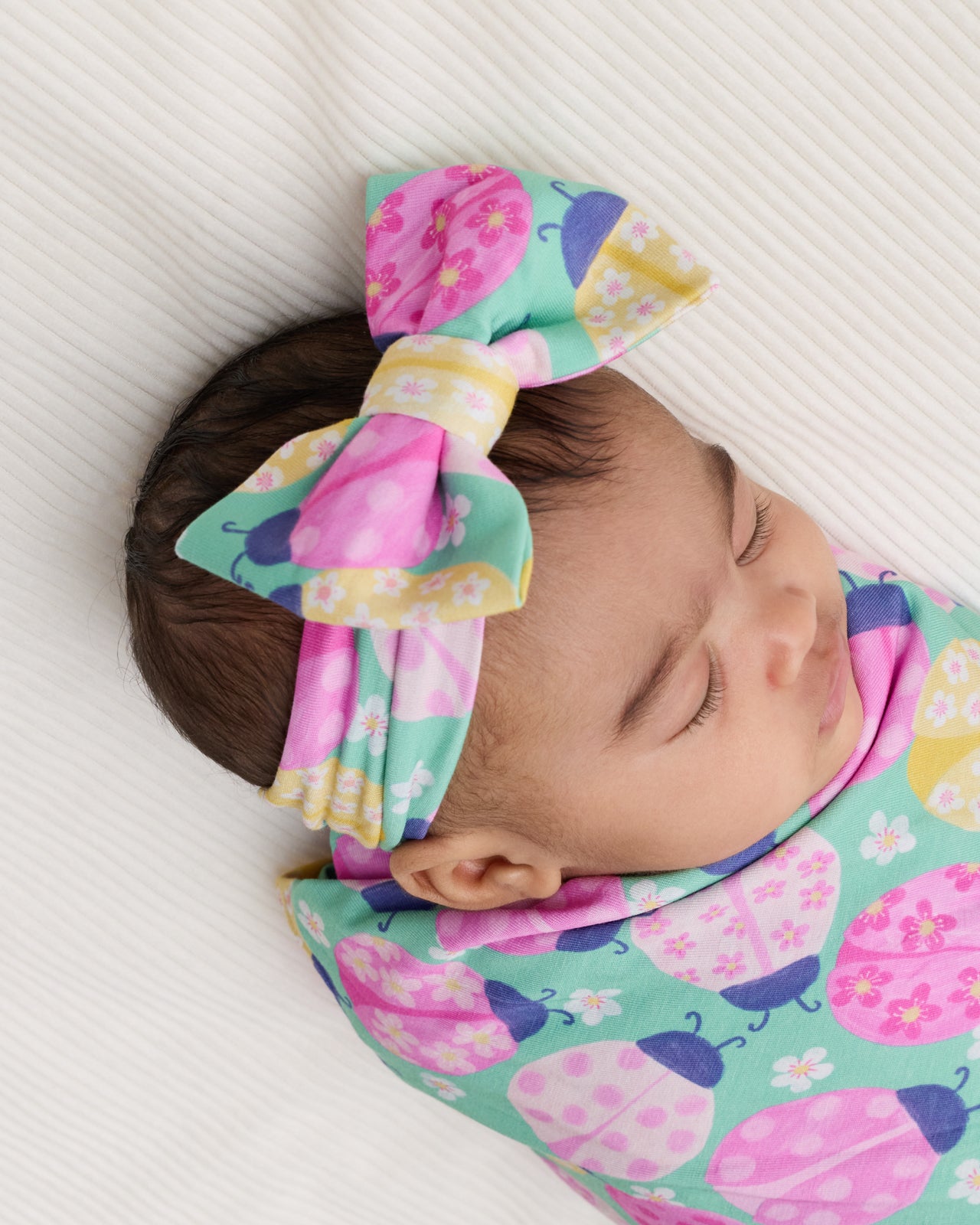 Ladybug Meadow Swaddle & Luxe Bow Headband Set - Image 2