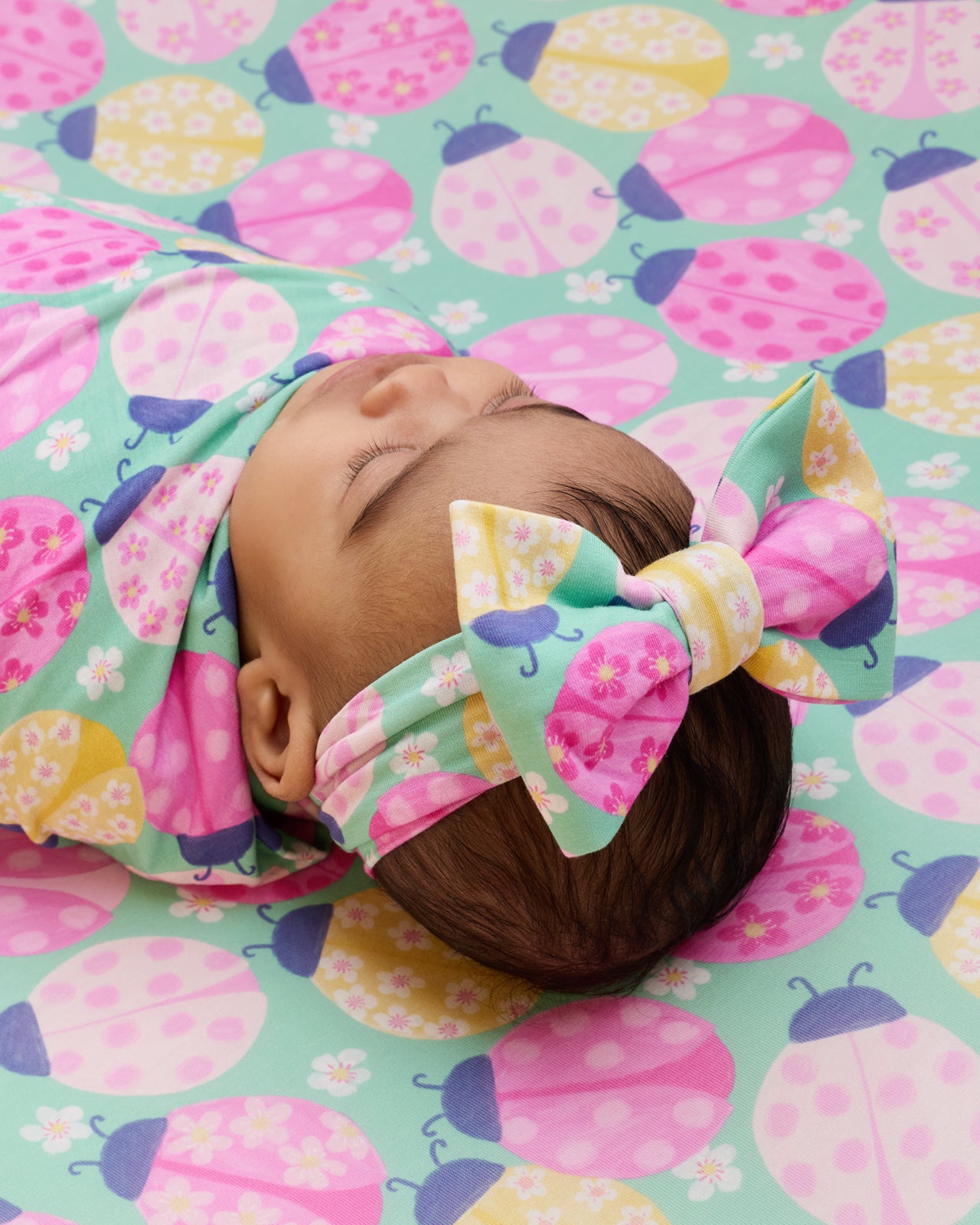 Ladybug Meadow Swaddle & Luxe Bow Headband Set - Image 4