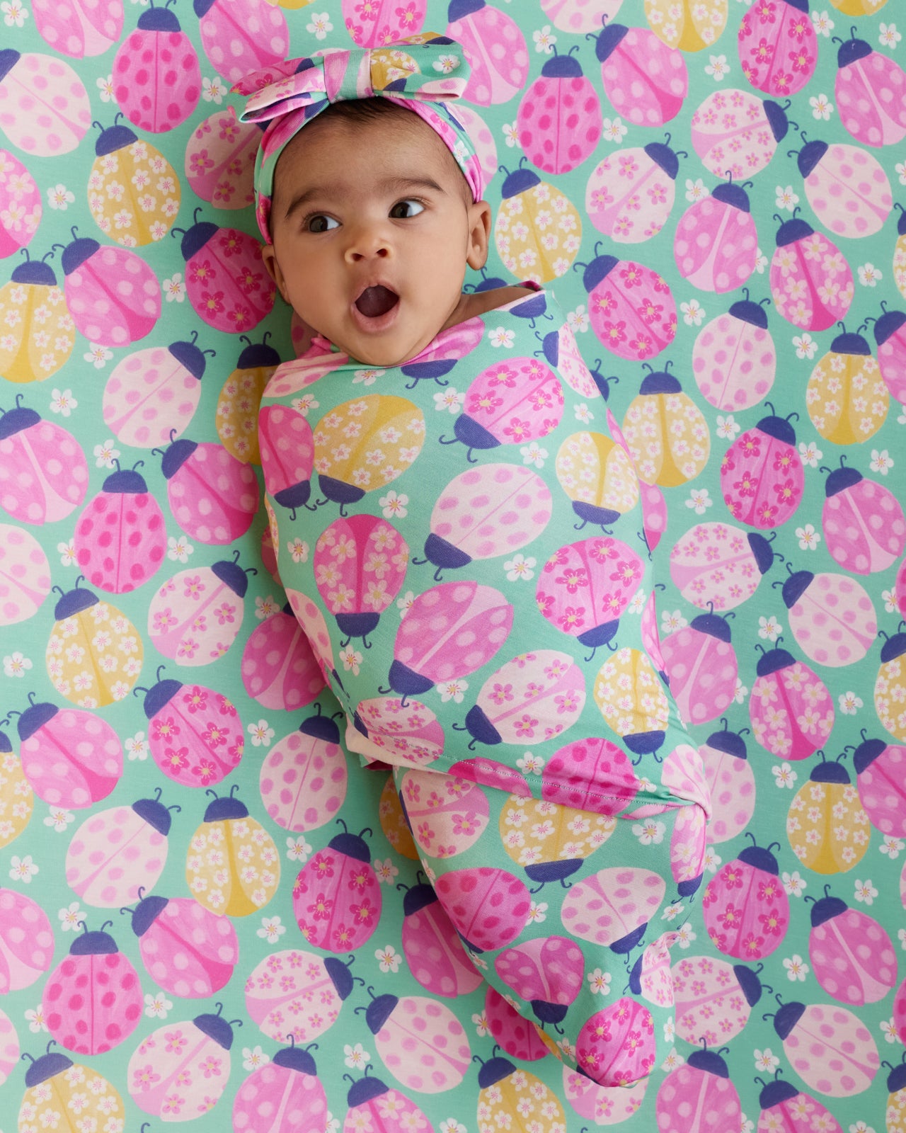 Ladybug Meadow Swaddle & Luxe Bow Headband Set - Image 3