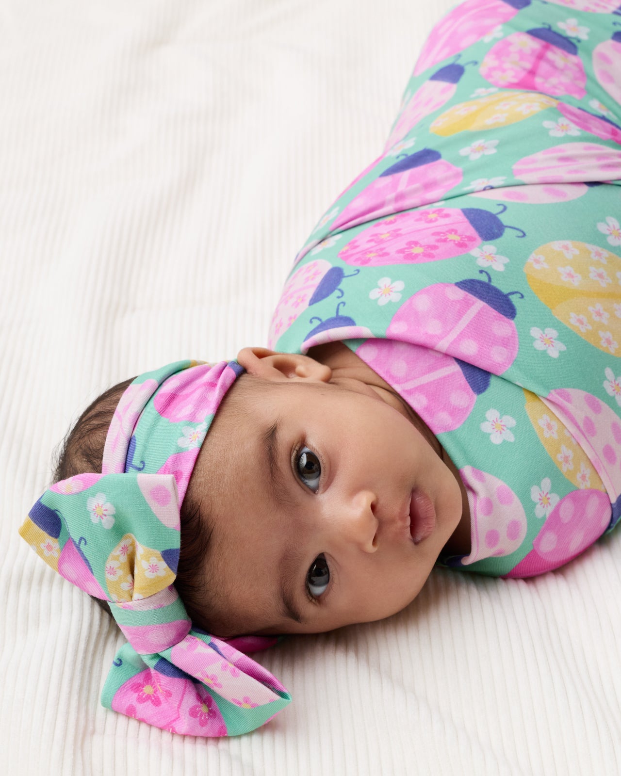 Ladybug Meadow Swaddle & Luxe Bow Headband Set - Image 5