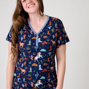 Blue Rancher Roundup Women's Short Sleeve Pajama Top