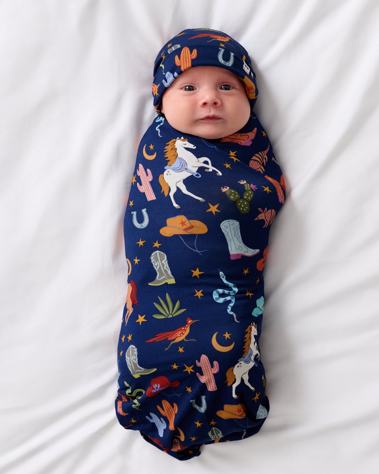 Blue Rancher Roundup Swaddle & Hat Set