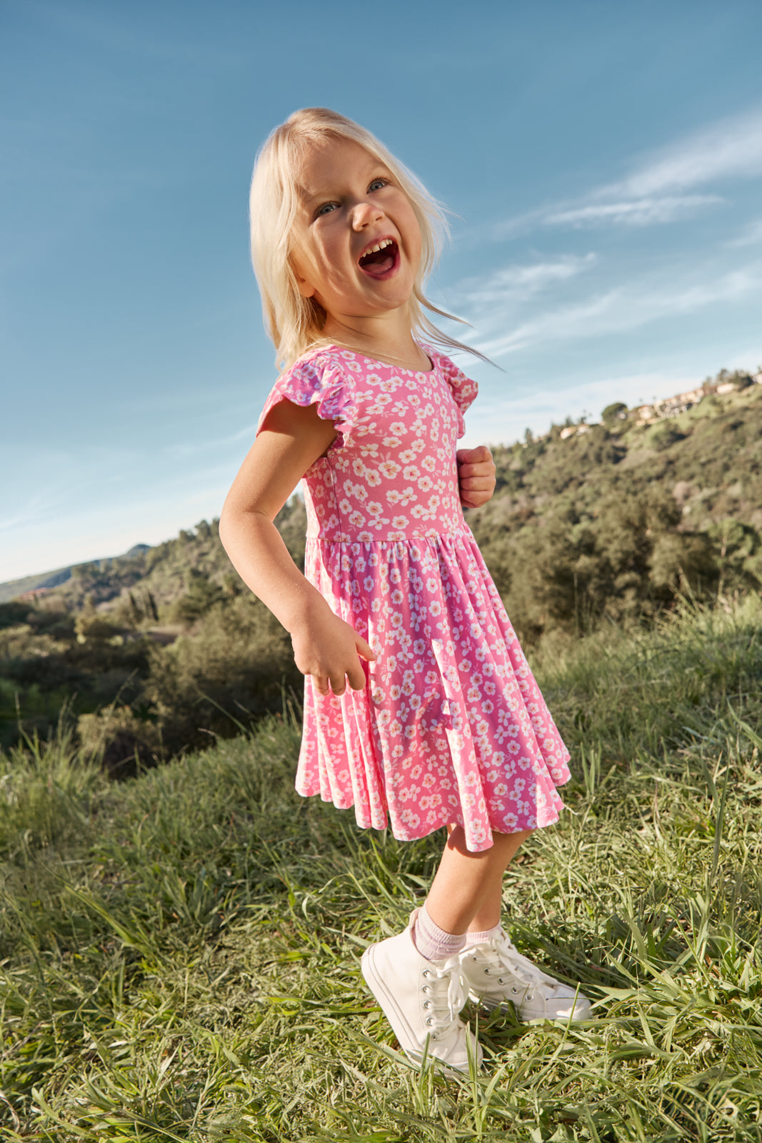 Sweet Pink Petals Flutter Twirl Dress - Image 2