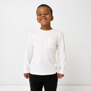 Soft White Long Sleeve Relaxed Pocket Tee
