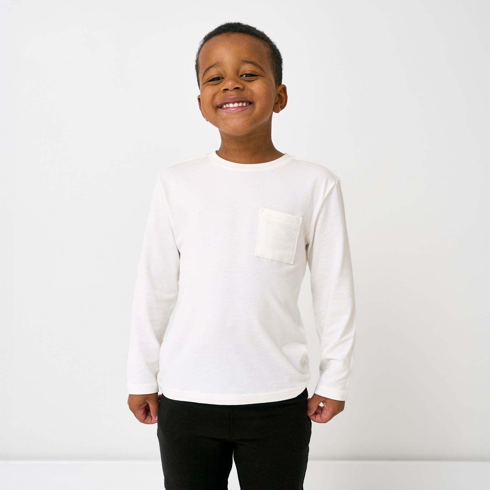 Soft White Long Sleeve Relaxed Pocket Tee
