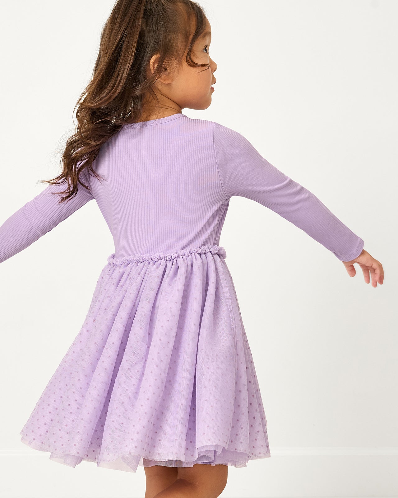 Powder Lilac Ribbed Layered Tulle Dress - Image 5