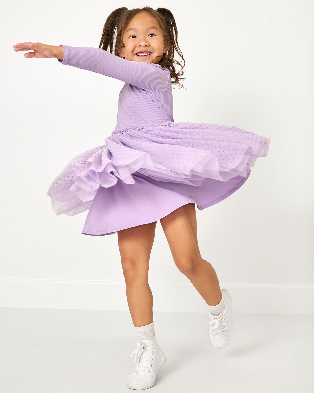 Powder Lilac Ribbed Layered Tulle Dress - Image 2