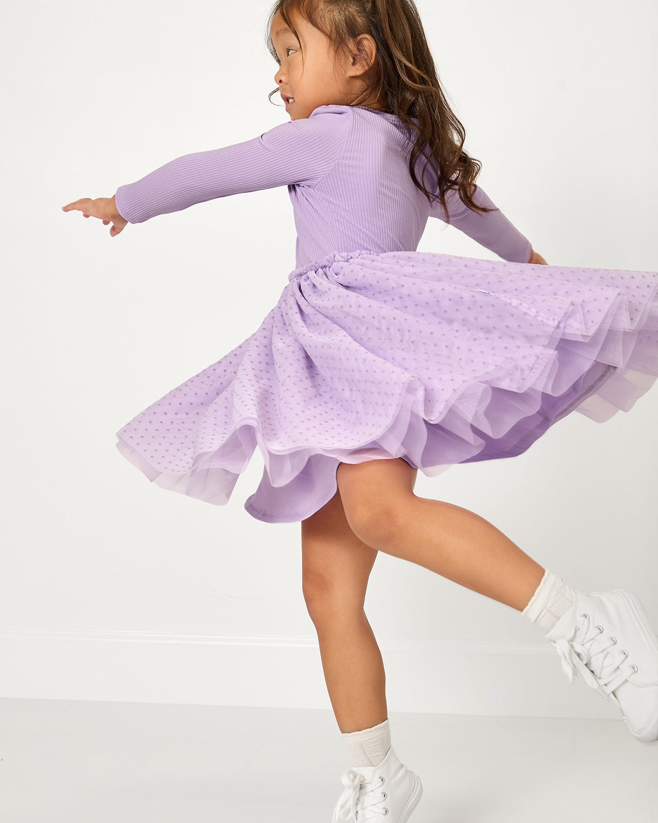 Powder Lilac Ribbed Layered Tulle Dress - Image 4