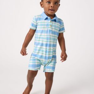 Springtime Plaid Polo Shorty Romper
